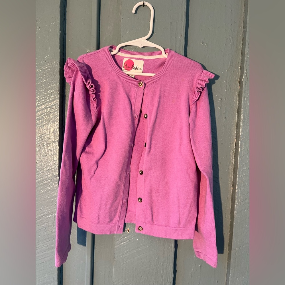 Lilac Mini Boden Ruffle sleeve sweater